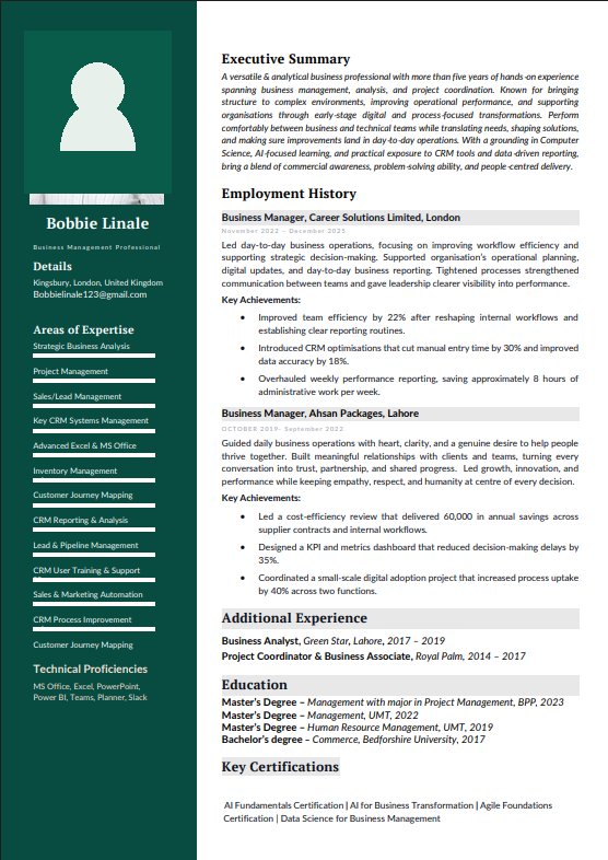 Modern Corporate CV format example