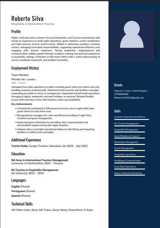 Sidebar Professional CV format example
